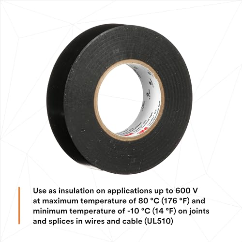 3M Temflex Vinyl Electrical Tape 175, 3/4 in x 60 ft, Black, 10 Rolls - size: 3/4 in x 60 ft