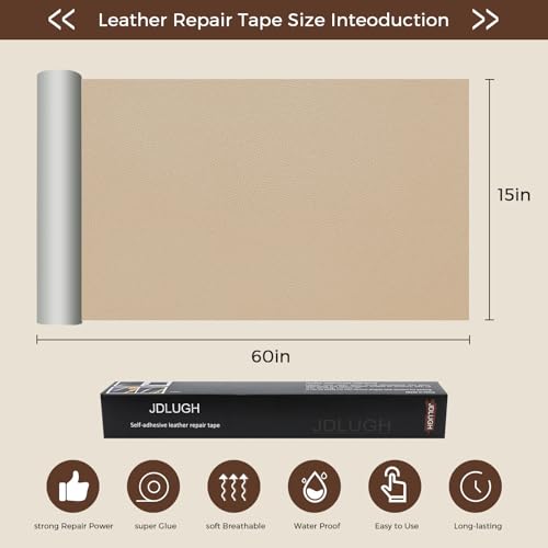 JDLUGH Leather Repair Patch Tape, 15x60 Inch, Beige/Dark Beige - color: Beige / Dark beige, size: 15x60 Inch