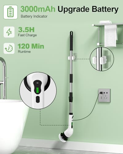 Cordless Electric Spin Scrubber, 9 Brush Heads, 2-Speed Motor - size: 9heads