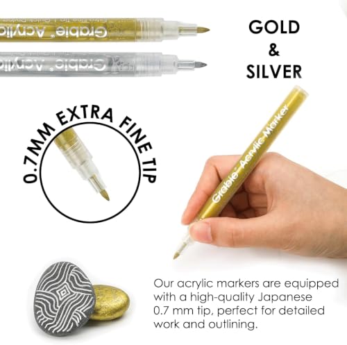 Grabie 0.7 mm Acrylic Paint Markers, Pack of 6 gold & silver Pens - color: Gold&Silver