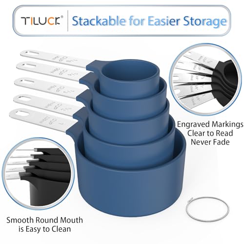 Measuring Cups & Spoons Set, Stackable Cups and Spoons - color: Blue
