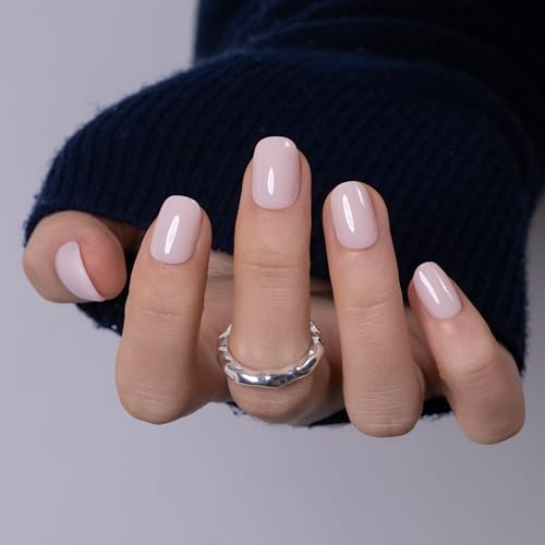 CurvLife Short Square Press On Nails, Nude Pink Milky White, Soft Gel - color: B3 -Apricot