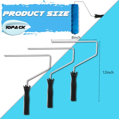 Baderke 10 Pcs 9 Inch Mini Paint Roller Handle, 13 Inch Frame, Black - color: Black, size: 9 Inch, 13 Inch