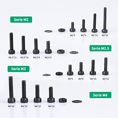 1305 PCS Metric Bolt Assortment M2 M2.5 M3 M4 12.9 Alloy Steel Hex Socket Head Cap Machine Screws Nuts and Washers,24 Sizes Bolts and Nuts Kit Black Zine Plated - size: black 1305pcs hex socket head cup screw