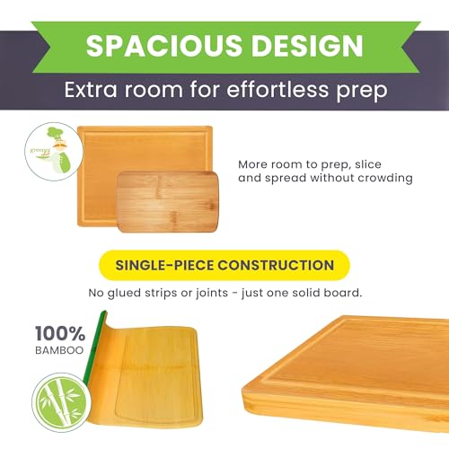 Extra Large Bamboo Cutting Board Set of 2 – Wood Cutting Boards for Kitchen with Glue-Free Surface™ & Juice Groove – Non-Toxic Wooden Chopping Boards, FSC-Certified, Durable Carving Boards - Rectangle - color: Glue-Free Surface - Rectangular