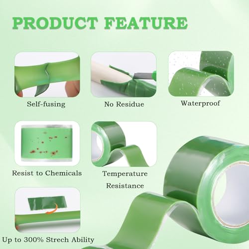 Self Fusing Silicone Tape 2 Rolls 1 in x 5' Green Waterproof Rubber Leak Proof Sealing Rubber Self-amalgamating Tape for Emergency Hot and Cold Water Pipe Repairs and Tool Fixation - size: 2 Rolls - 5 ft - Green - 20 mil Thickness