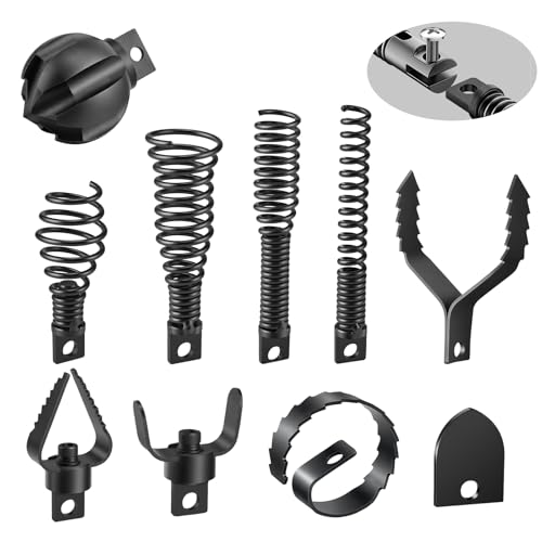 10-Piece Drain Snake Drill Attachment, Cutters Tackle Any Clog with Precision, Compatible with 50FT/75FT/100FT AC Drain Cleaning Machine,Suitable for 5/16-inch to 3/4-inch Drain Snake Cable
