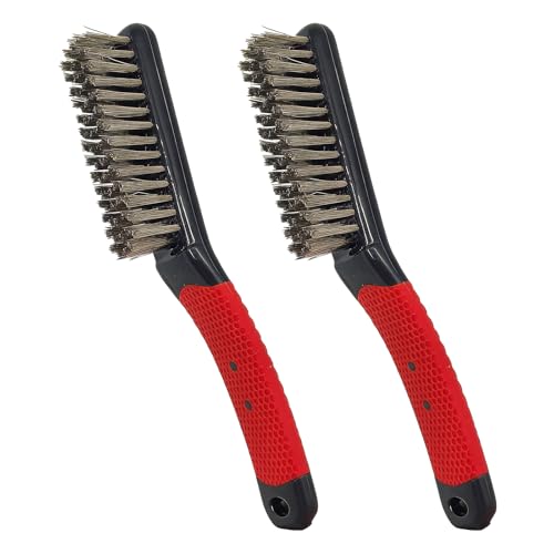 2-Pack Heavy Duty Large Wire Brush, Stainless Steel Scratch Brushes for Aggressive Cleaning, Rust, Paint Removal, Grill, Kitchen, Auto, DIY with Non-Slip Handle
