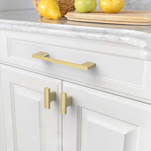 Amerdeco 10 Pack Brushed Gold Cabinet Pulls 5" - color: Brushed Gold, size: 5" hole center