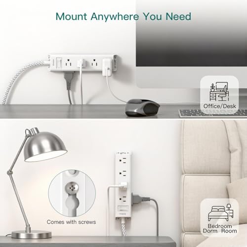 White Braided Power Strip Surge Protector with 12 Outlets - color: White&Gray, size: 10 Ft