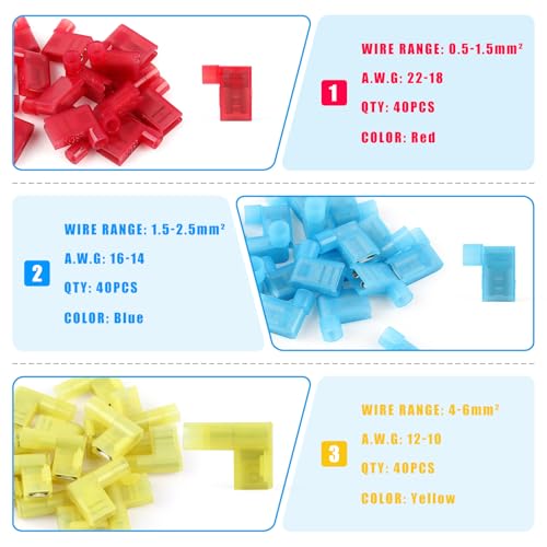 90 Degree Right Angle Spade Connectors 120PCS - Quick Disconnect Wire Connectors Kit with Nylon Insulation, Female Crimp Terminals for AWG22-10 Electrical Spade Terminal Assortment - style: 120PCS Flag Wire Connectors