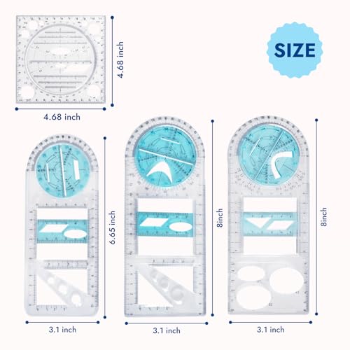 4 Pcs Multifunctional Geometric Ruler,Math Measuring Rulers for Drawing and Art,Metric Ruler Drawing Tool for School Office Supplies and Build
