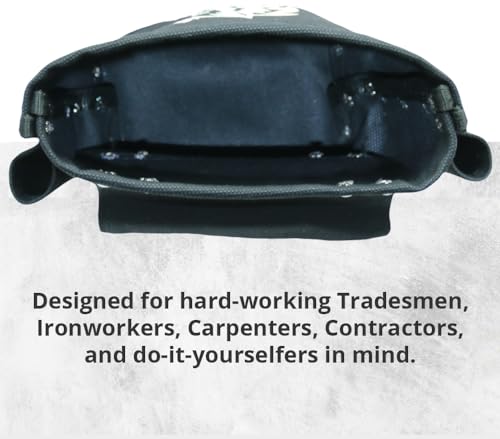 Wolf Black Canvas Tool Pouch, Tunnel Belt Loop, Bull Pin Loops & Bolt Bag Tote | Tradesman, Ironworker, Carpenter, 5’’x10’’x9’’ - color: Black