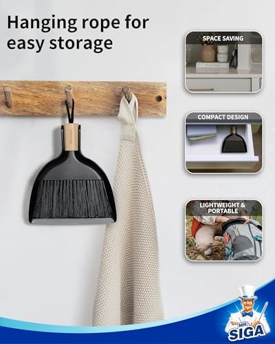 MR.SIGA Mini Dustpan and Brush Set, Bamboo Handle, Black, 1 Set - color: Black