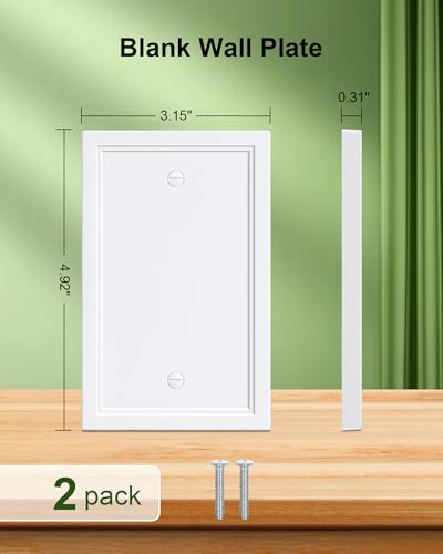 2-Pack Natural Bamboo Fiber Single Blank Wall Plate, Durable Switch Plate - color: Pure White, size: 1 Blank 2PK