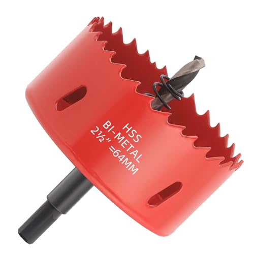 2-1/2 inch Bi-Metal Hole Saw Drill Bit - Ideal for Circular Cuts in Wood, Plastic, and Sheet Metal - 1-3/16" Cutting Depth - Includes Arbor and Pilot Bit - size: 2-1/2"(64mm)