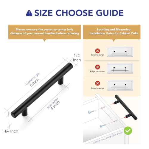 Ravinte Matte Black Cabinet Handles,Round T Pulls,3 Inch,30 Pack - color: Matte Black, size: 3 Inch Hole Center