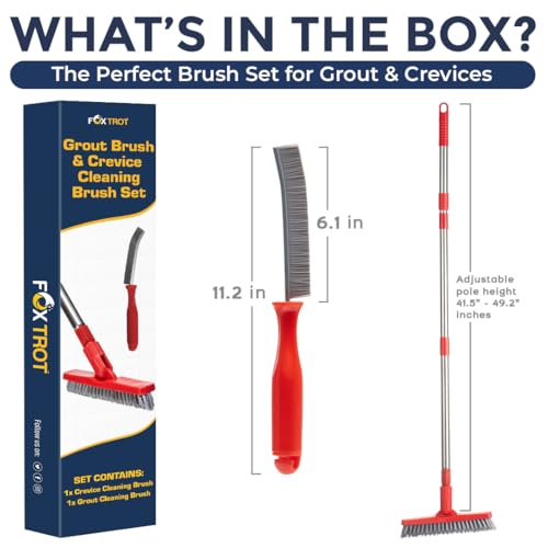 Foxtrot Living Grout Brush with Long Handle and Crevice Cleaning Brush Set - color: Crimson