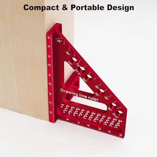 Premium Carpenter Square Hole Scribing Ruler Woodworking Square 22.5-90 Degree Measuring Ruler with Angle Pin,Versatile Multi Angle Square for Woodworking, Engineering, and Construction - color: Red