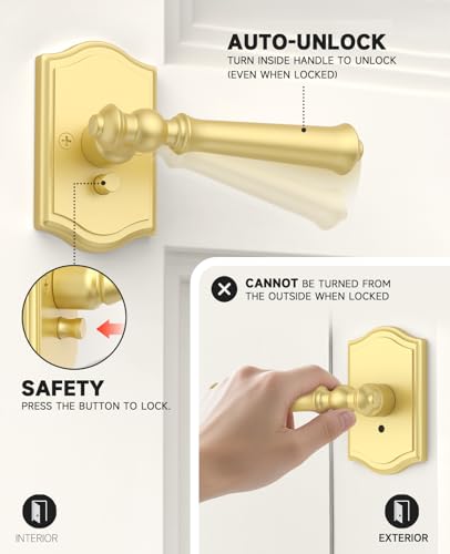 Asidrama 6 Pack Brushed Gold Privacy Interior Door Handles - color: Gold
