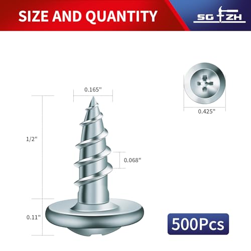 #8 x 1/2" Wood Screw 500Pcs Alloy Steel Standard Thread Truss Head Fast Self Tapping by SG TZH - color: Silver - Alloy Steel, size: #8 x 1/2"