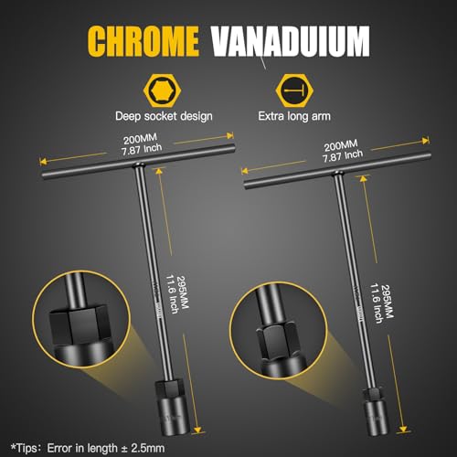 T-Handle Socket Wrench Set, 11PCS Metric Handle Wrenches - 6, 7, 8, 9, 10, 11, 12, 13, 15, 17, 19mm, 6-Point Hex Socket Lug Wrench for Motorcycle Car Bicycle Repair, Chrome Vanadium Steel - size: 11Pack