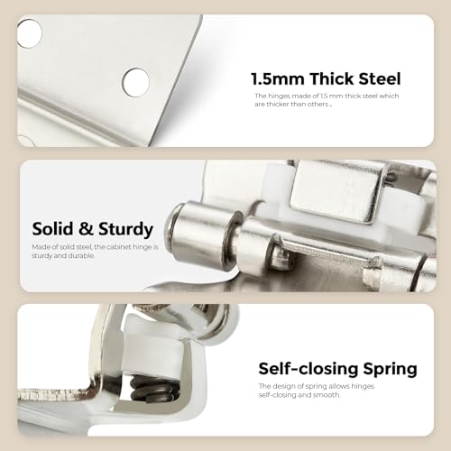 4 Pack 2 Pair Brushed Nickel Cabinet Hinges, 1/2" Overlay Kitchen Hinges - color: Satin Nickel, size: 1/2" Overlay
