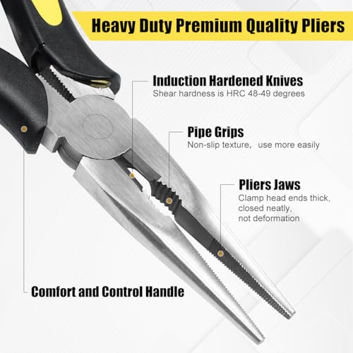 Long Needle Nose Pliers-8’’Soft Grip with Wire Cutter for Home,2pcs - size: Two-8in