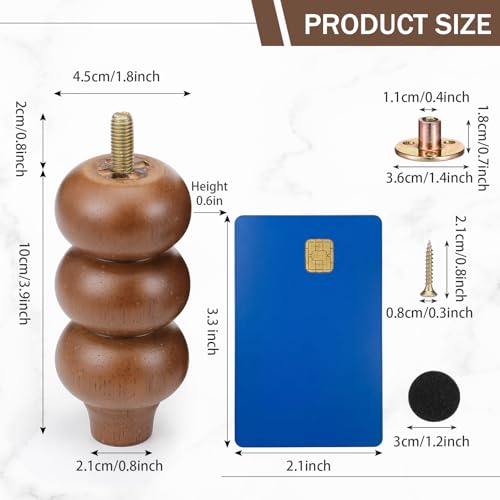 4 Inch Wood Furniture Legs Set of 4 Rubber Wood Couch Legs Round Furniture Replacement Mid Century Bun Feet for Desk Dresser Sofa Cabinet Ottoman Chair and Bed(Brown) - color: Brown, size: 4 Inch