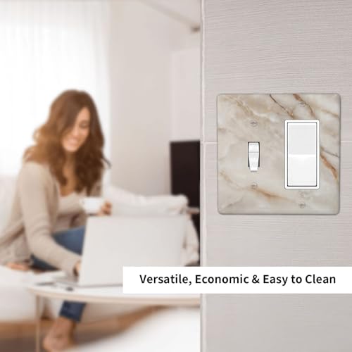 Beige Marble Pattern Light Switch Cover Modern Wall Plate Decorative 2 Gang 1 Toggle 1 Rocker Comb Switch Plates Electrical Outlet Faceplate for Bathroom Kitchen Bedroom 4.5" x 4.5" - size: 2 Gang 1 Toggle 1 Rocker Comb
