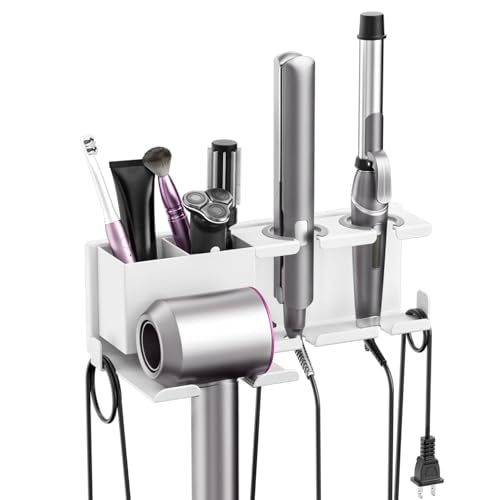 YSD Hair Dryer Holder Wall Mounted Metal 4 in 1 Hair Tools Organizer - color: White, size: Standard