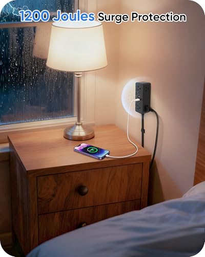 Electrical Outlet Extender Stick, Features 4 USB & 6 Outlets - color: Black, size: 39in