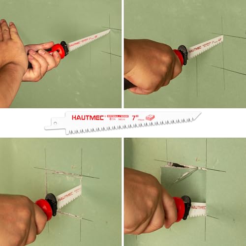 HAUTMEC 10-In-1 Multipurpose Hand Saw for Wood, Metal, Plastic & Drywall, Compact Hacksaw with Tool-Free Blade Change, Self-Locking Handle, Blade Storage Box & 10 Professional Saw Blades – HTHSH25032
