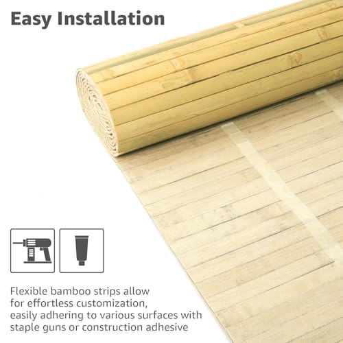 Art3d 48 x 96 in Pole Wrap Natural Bamboo Wall Panel, 1-Pack, Natural - color: Natural, size: 1-48 inches x 96 inches