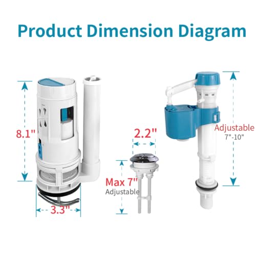 2-Inch Dual Flush Valve Replacement Kit for One-Piece Toilets - Includes 2.2" Threaded Button, 8.2" Flush Valve & Fill Valve - Fits 10-13.5" Tanks with 2.56-2.76" Drain Holes - size: 2-Inch Drain Outlet
