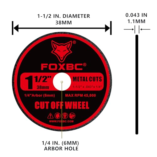FOXBC 1-1/2 Inch Cut-Off Wheels, 1/4" Arbor Hole, Rotary Cut-Off Discs for Metal, Plastic, Fiberglass Reinforced - 80 Pack