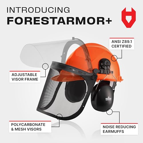 NoCry 6-in-1 Industrial Chainsaw Helmet with Face Shield and Ear Muffs — Mesh & Clear Plastic Visors Included — ANSI Z89.1 Certified — Adjustable Headgear — Ideal for Forestry and Arborist Work - style: Original