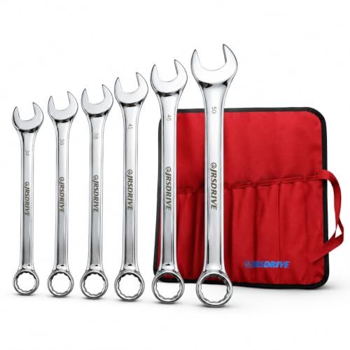 Jumbo Combination Wrench Set, 6 Piece Metric Chrome Finished Sizes 34 to 50 MM, Heavy Duty CR-V Steel Construction, Industrial Grade Spanner Kit for Automotive, Workshop & Mechanical Use