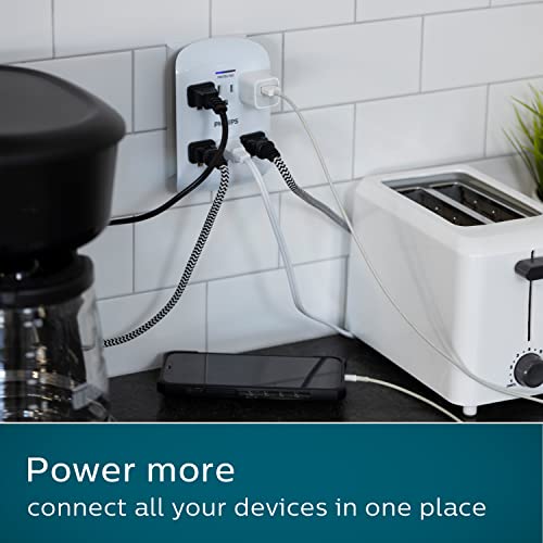Philips 6-Outlet Extender Surge Protector, Wall Tap, 900 Joules, 3-Prong - size: 1 Pack