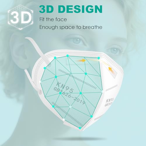 LEMENT KN95 Face Masks,100 Pack Breathable Cup Dust Masks For Adults, White - color: Adult-100 Pack-white