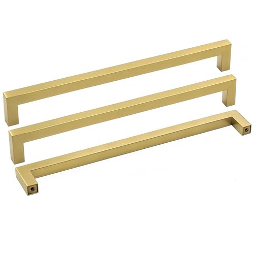 Goldenwarm Gold Cabinet Pulls Kitchen Cabinet Door Handle - LSJ12GD256 Brushed Brass Drawer Pulls 10 Inch Hole Centers Modern Square Cupboard Handles Hardware Dresser Knobs 25 Pack - color: Gold, size: 10in Hole Centers