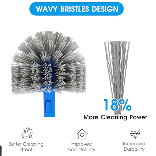 Upgraded Pool Brush with Pole - 20’’ 2-in-1 Heavy Duty Detachable Round Brush with Extra Side Brush for Cleaning Hard-to-Reach Corners, 9 FT Aluminum Extended Pool Pole with Hidden Hook Retriever - size: 20.5 Inch
