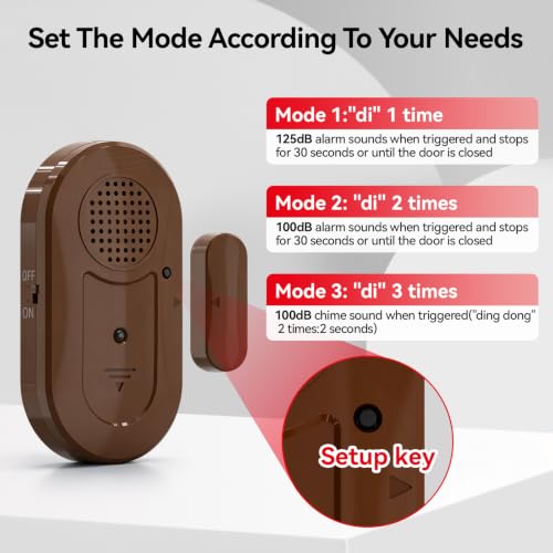 Sanjie Door Window Alarm Sensors, 5 Pack, 125dB, Volume Control - color: Brown