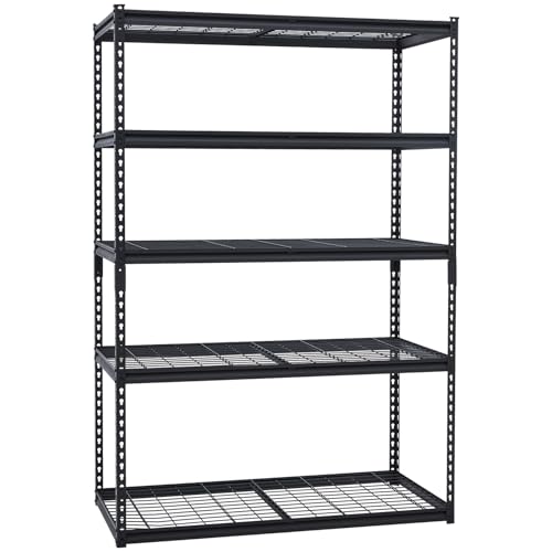 48x24x72 Inch Garage Shelving Heavy Duty, Storage Shelves 2500Lbs Capacity, Adjustable Metal Shelving Unit, 5 Tier Industrial Shelves for Basement Workshop - size: 48 x 24 x 72 inches