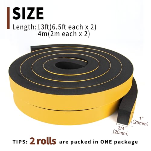 Yotache High Density Adhesive Foam Tape 1" Wide X 3/4" Thick, 13 Ft - size: 1"x3/4"x13 FT
