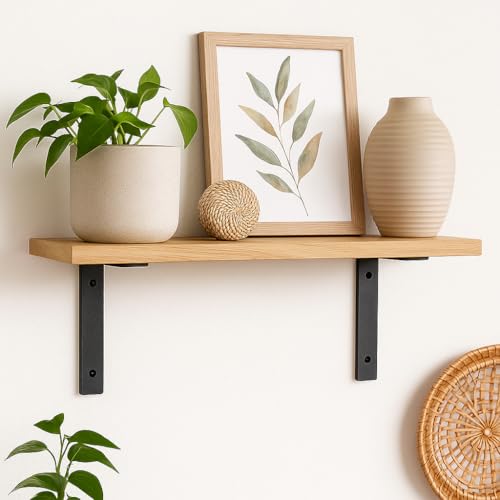 Heavy-Duty Shelf Brackets - Premium Construction Grade 1/4" (6mm) Thick Steel - Matte Black Iron Finish for Modern Farmhouse Rustic Open Shelving w/ Hardware, 4-Pack (L Bracket 8" x 6") - size: 8" x 6", style: L Bracket
