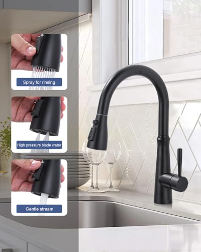 Metal Kitchen Faucet Spray Head Replacement 3 Modes with 9 Adapters - color: Matte Black