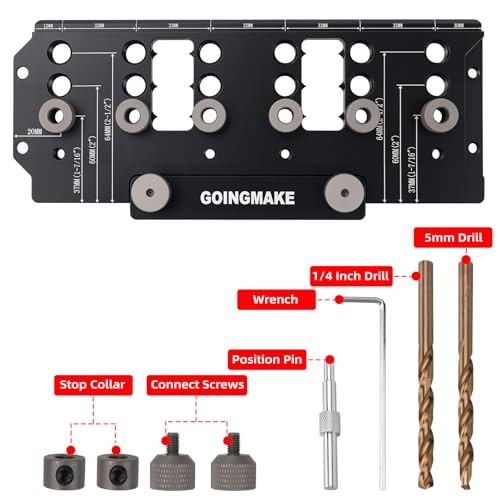 GOINGMAKE Shelf Pin Jig 1/4" and 5mm, Spliceable All Metal Cabinet Hardware Shelf Pin Drilling Jig, Woodworking Drill Guide for Straight Holes for Wobble-Free Shelves