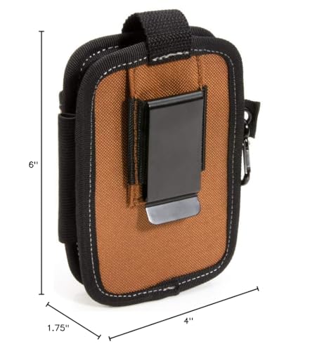 Dickies 2-Compartment Large Phone Pouch, Universal-fit Steel Clip for Tool Belt, Security Strap Over Phone, Carabiner for Quick-Clip Key Storage