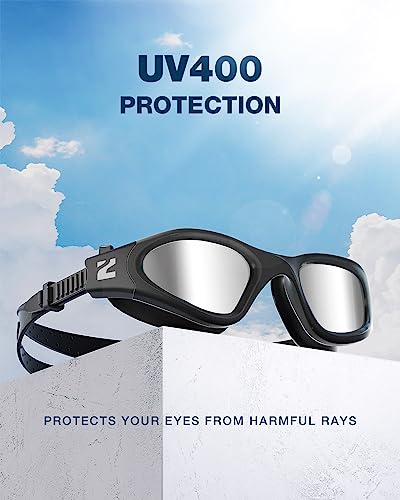 ZIONOR Swim Goggles, G1 SE Swimming Goggles Anti-Fog for Adult Men Women - color: B5-silver Lens Allblack Frame